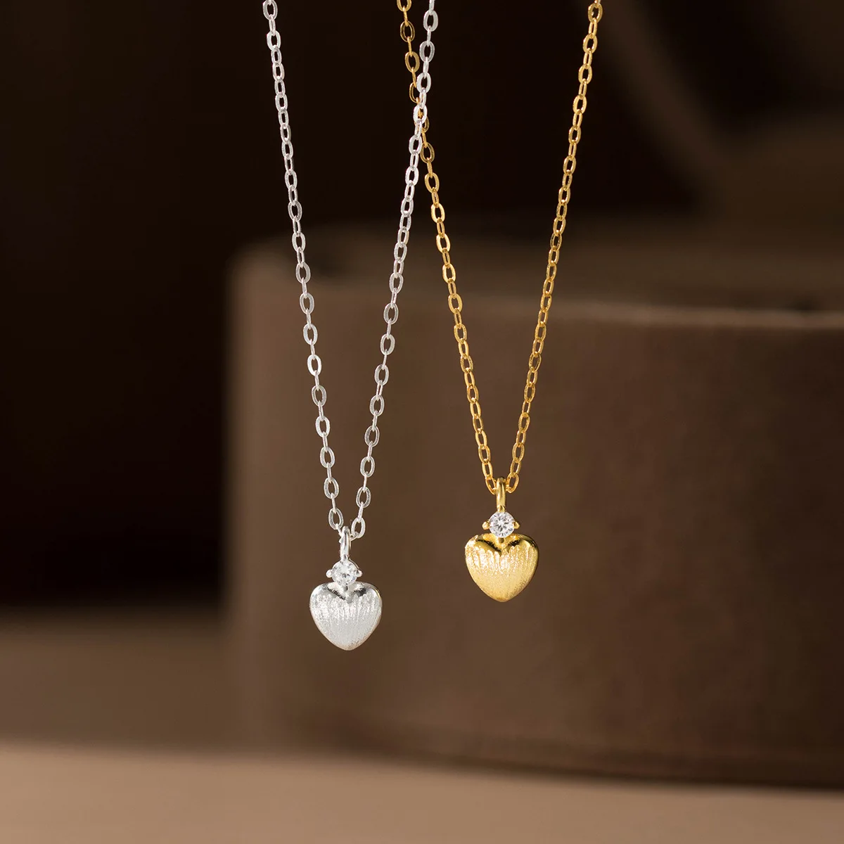 Minimalist Fashion Pendant Necklace 925 Sterling Silver Small Heart Necklace Diamond Gold Plated Necklaces for Women