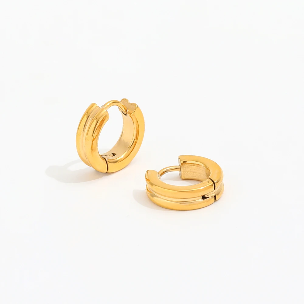 Trendy Earring 18K Gold Plated Dainty Double Cambered Huggie Earrings Tarnish Free Stainless Steel  Jewelry Wholesale