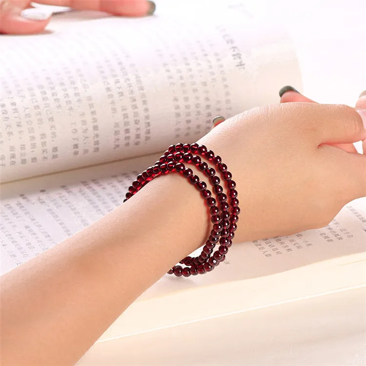 

natural wine red garnet bracelet red garnet bracelet crystal jewelry multi-circle cross-border accessories, Picture shows