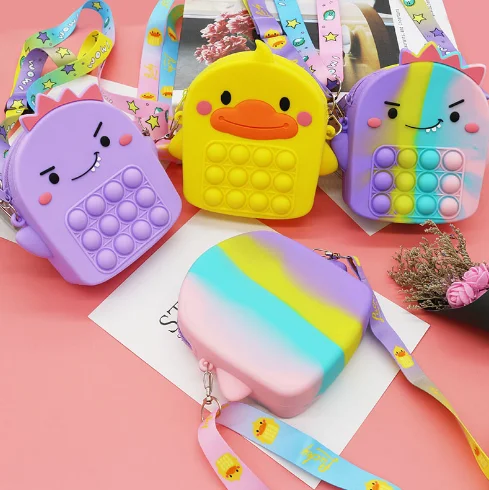 

Woying Fashion candy color Girls Silicone baby bag Cartoon zero purse cute pressing silicone bag, As shown