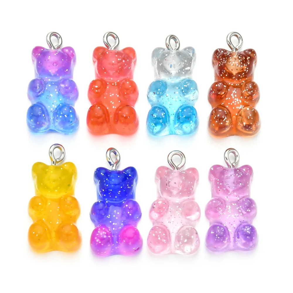 

Kawaii Cute Transparent Glitter Gradient Resin Gummy Bear Charms Resin Bear Pendant for Keychain Making DIY Necklace Bracelet, Picture