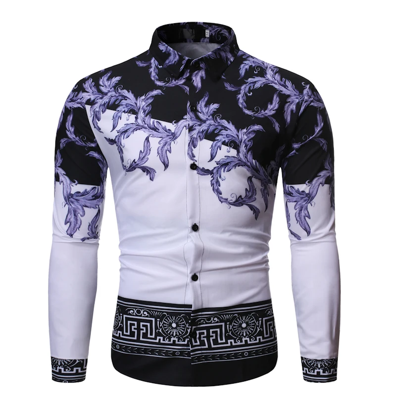 

Free Shipping Designed Printed Long Sleeve Social Casual Men's Shirts
