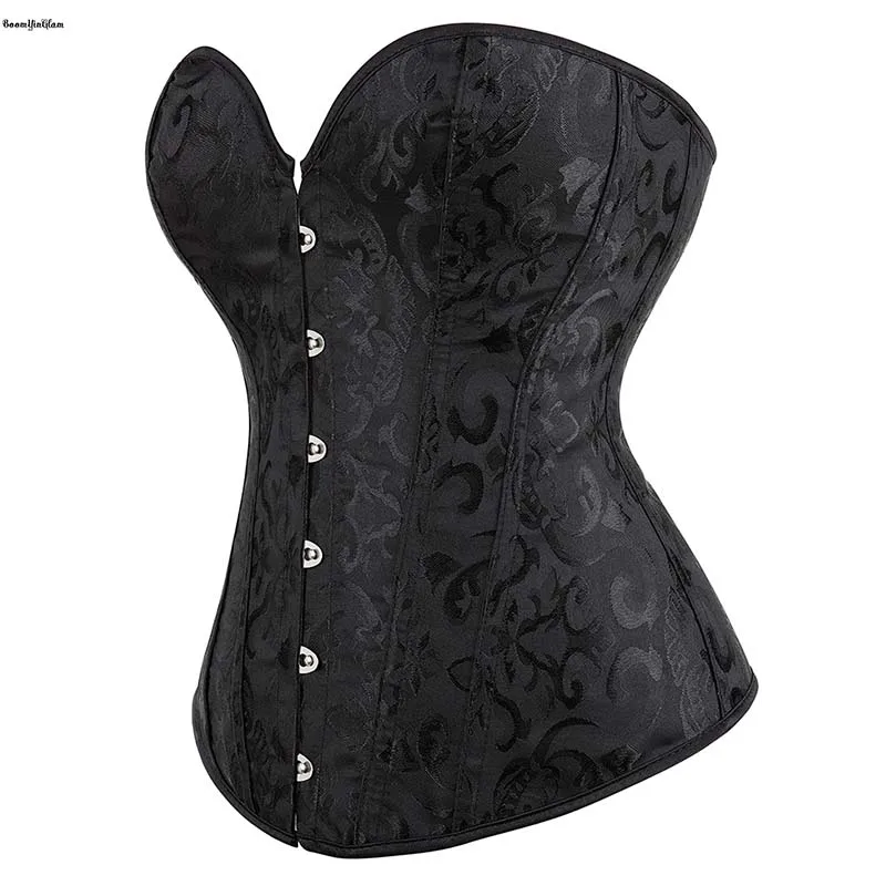 Jacquard Overbust Corset Hemming Simple Elegant Bustier Top Plastic Boned Shaper Outfit Edge Korsett for Women