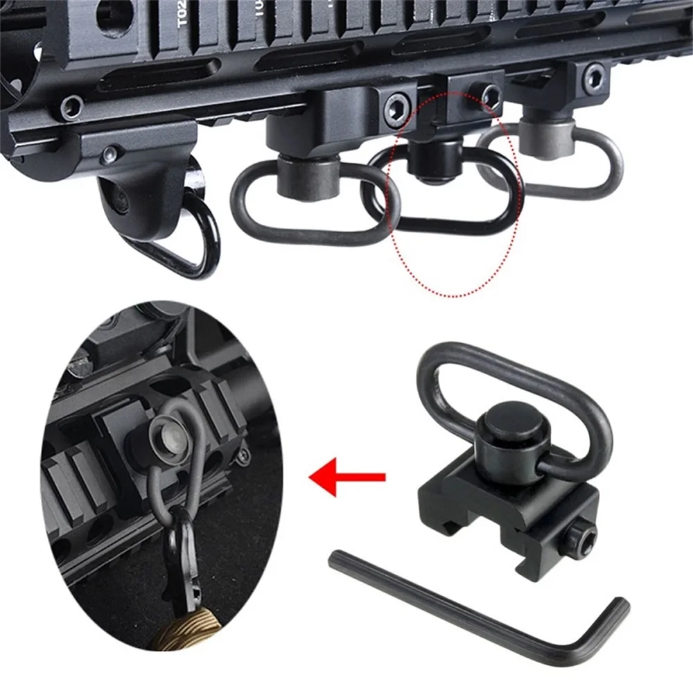

Tactical QD Sling Swivel Mount Aluminum 20mm Adapter Rail Picatinny Rail Mounted Quick- Detach 1-1/4 Push Button Sling Swivel, Black