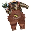 Direct Buy China Kids Clothing Wholesale Strip Tshirt And Cartoon Bee Printed Overall Baby Boys Clothes Sets