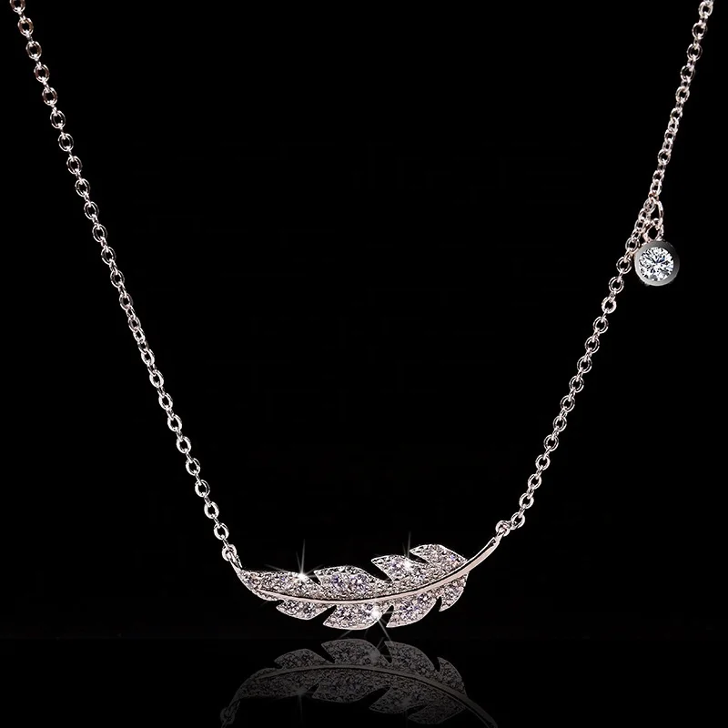 

New Leaf Pendants Necklaces For Women Feather Leaf Choker Chain Crystal White Gold Color Fashion Jewelry, Customized color