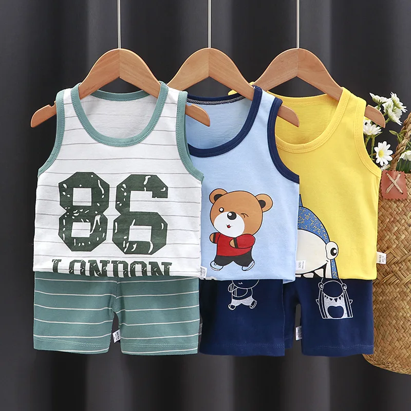 

New arrival high quality kids clothing wholesales kids boy summer clothing set cotton Sleeveless sportswear