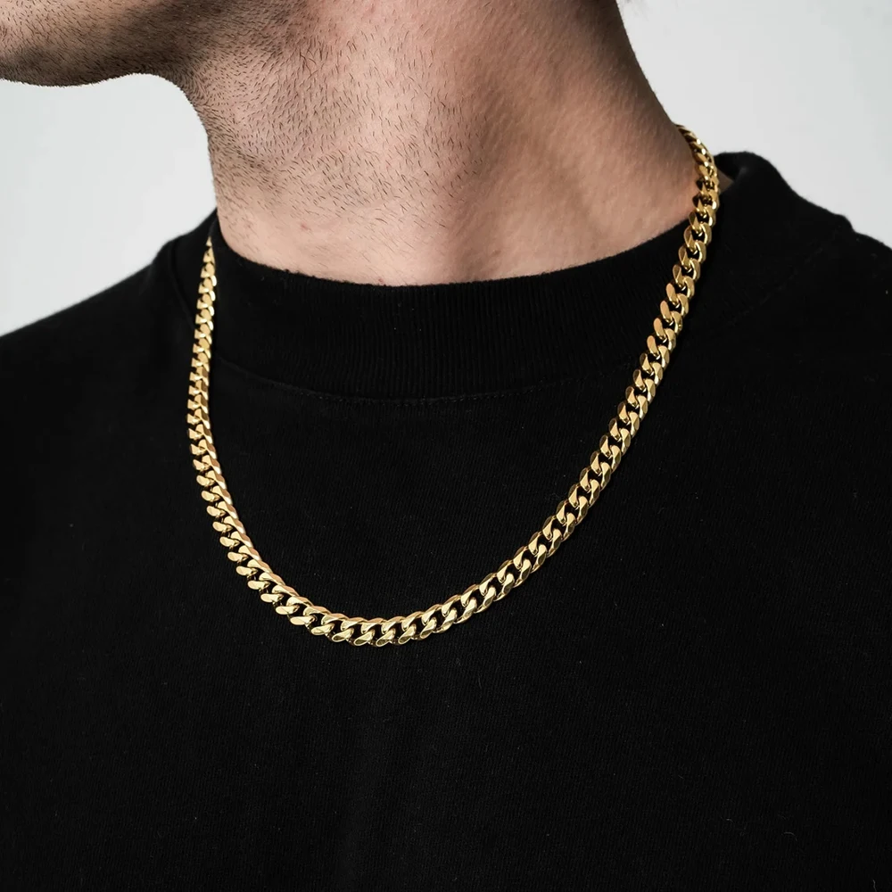 

In Stock Non Tarnish 18k PVD Gold Plated Cuban Chain Jewelry Stainless Steel Cuban Link Chain Necklace For Daily