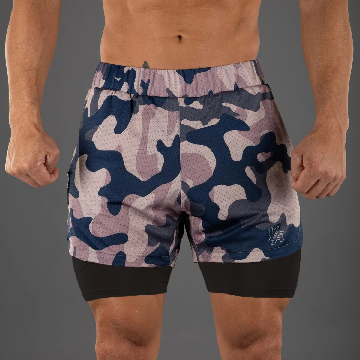 

Wholesale camo men's training running shorts Sweatpants Jogger shortsTwo-in-One Inner compression Athletic swim beach shorts