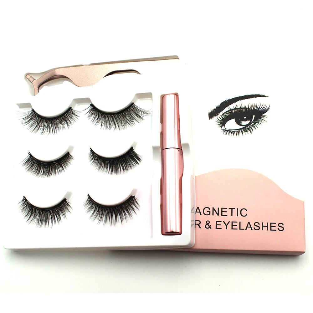 

Magic eyelashes with magnetic eyeliner set 3 pairs-8 pairs, Natural black