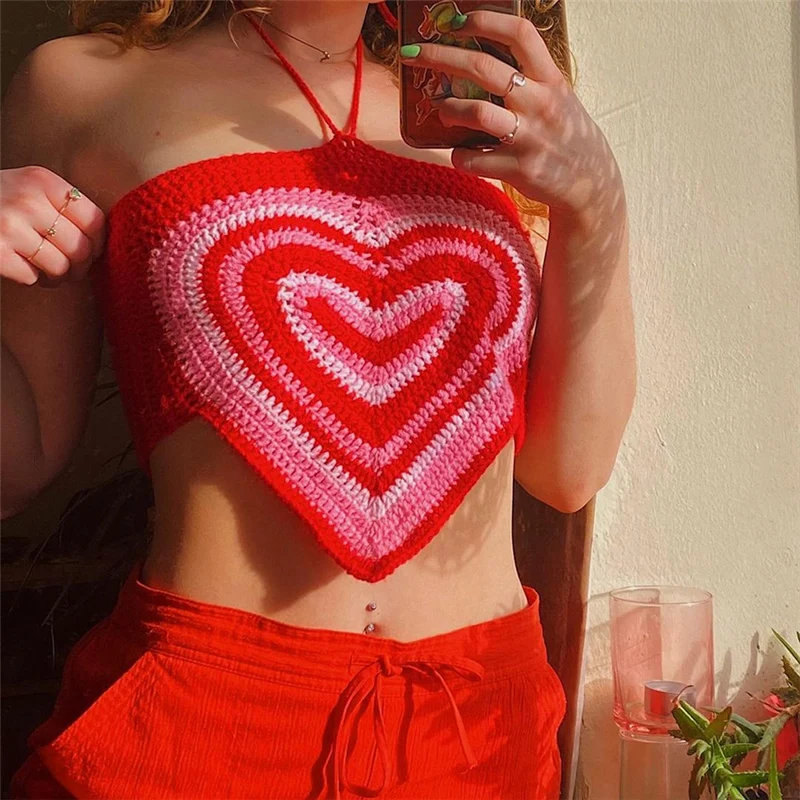 

Women's Summer New Style Fashion Hanging Neck Sexy Strapless Tank Top, Red,green