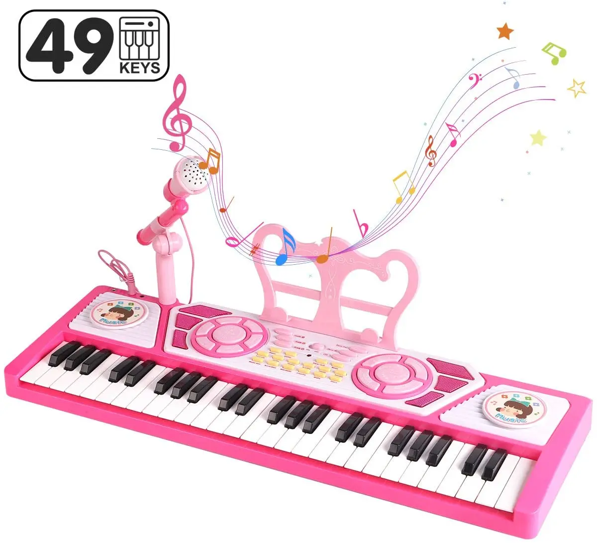 

Pink 49 Keys Princess Power Supply Built In Speakers Microphone and Headphone Beginners Piano Electric Keyboard Piano