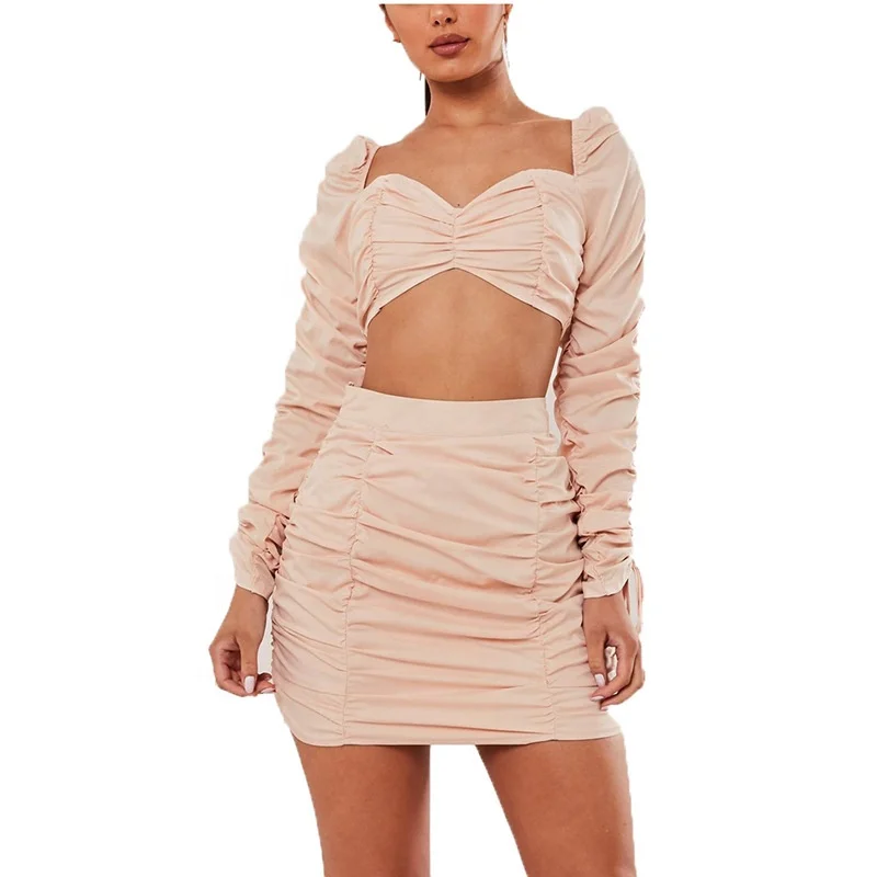 

B61787A Cross-border European and American women wear two-piece suit with ruffled sleeve blouse and skirt, Picture shown
