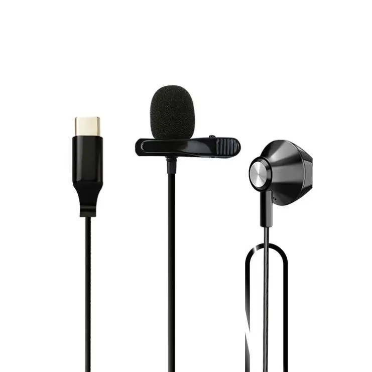 

Portable 3.5mm type-c lightning mobile phone mic Lapel lavalier microphone with earphone for smartphone livestream recording
