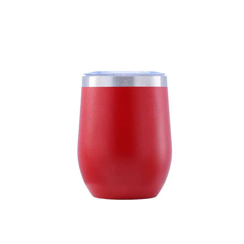 

Wholesale 12 Oz Wine cup Stainless Steel Insulated Eggshell Stemless Wine Tumbler with lid, Customized color acceptable