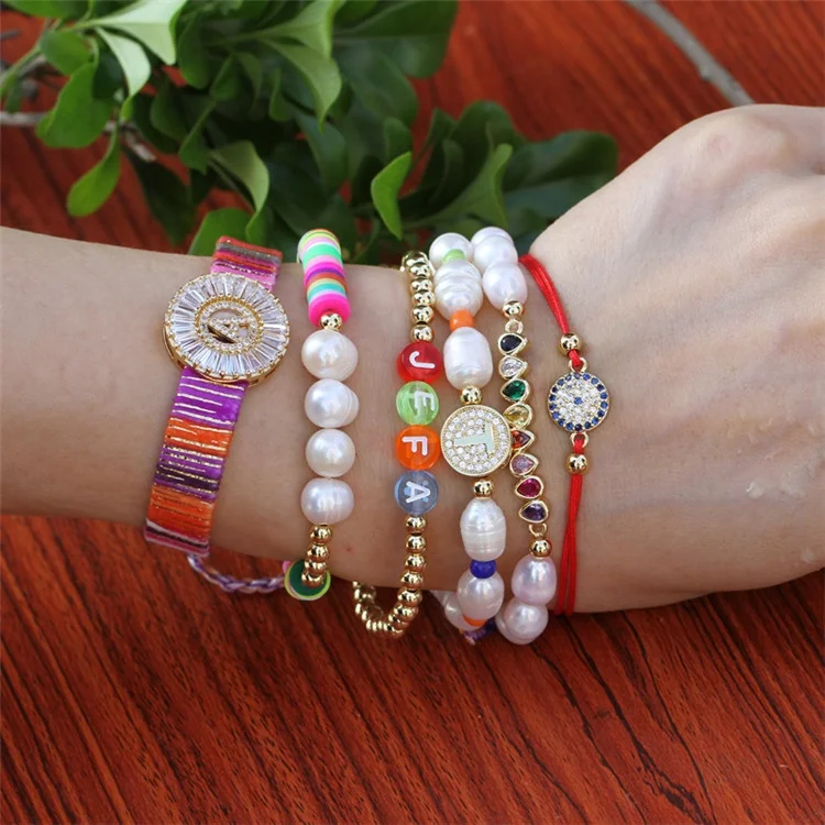 

Manufacturers custom women adjustable copper cz braided letter bracelets