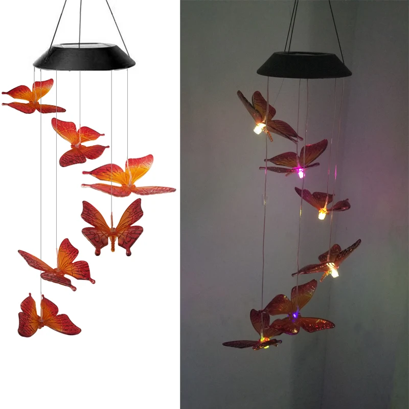 High quality outdoor solar decorative Hanging garden LED color-changing solar butterfly wind chimes lights courtyard lights