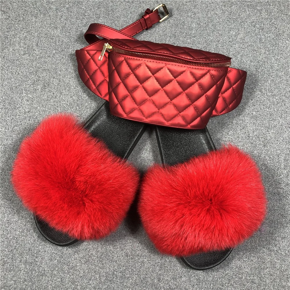 

Multi-color custom indoor slipper jelly bag sets flush real soft raccoon fur slipper slider sandals fox fur slides for women, As picture show or customized