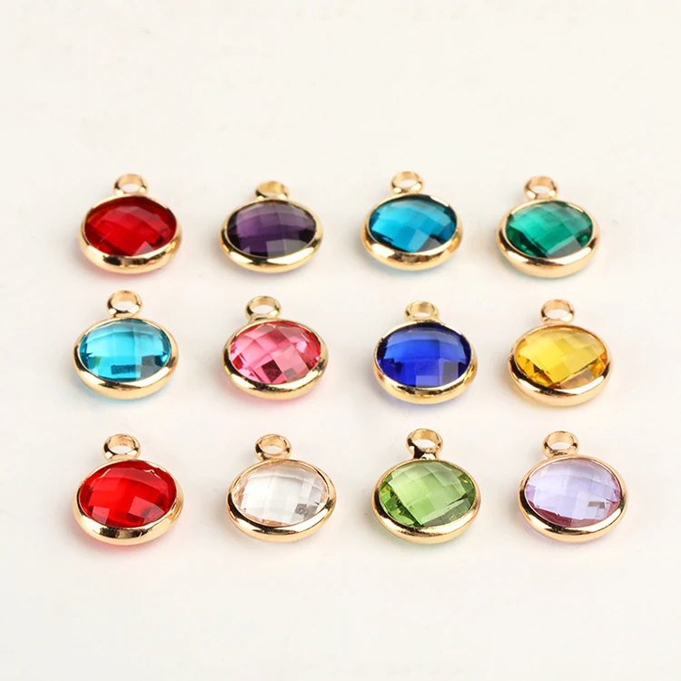 

G2623 Wholesale Copper Glass 12 Birth Stone Pendant DIY Necklace Bracelet Birthstone Charms For Jewelry Making Charm Penda
