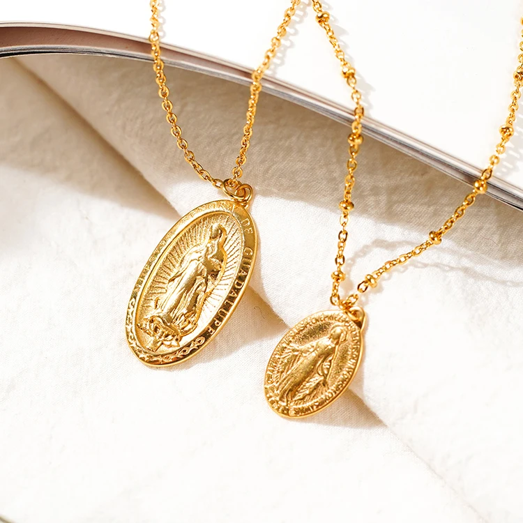 

Stainless Steel Gold Plated Small Miraculous Pendant Religious Necklaces Women Christian Jewelry Medal Virgin Mary Necklace