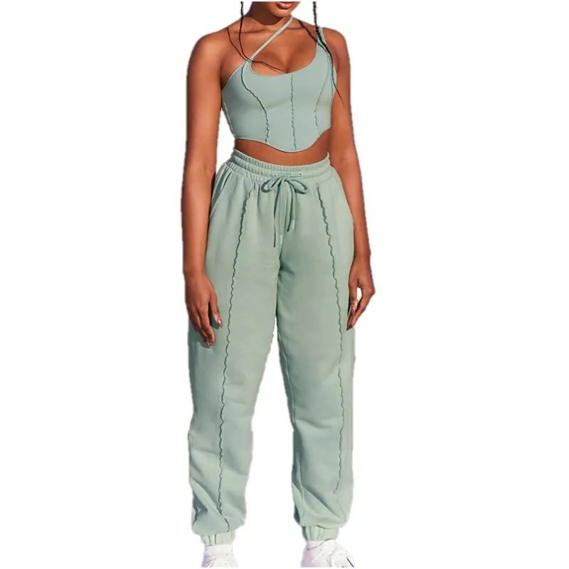 

Free Custom Logo Wholesale Fashion Casual Outfit 2 Two Pcs Set Women Summer Strap Clothing For Women Sets