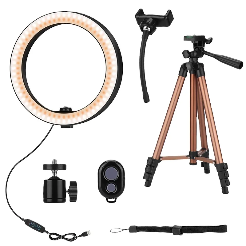 

10 Inch Gold Ring Light with Tripod Stand for Smartphone Flexible Tripod with Phone Tripod