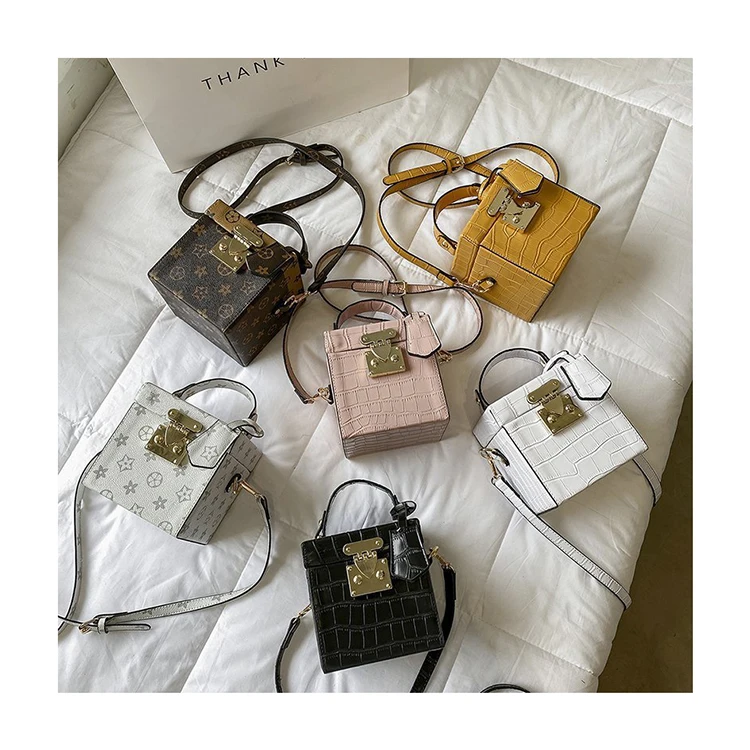 

Trendy Brand Female Square Box Handbags Luxury Old Monogram Crossbody Bags Alligator Small PU Clutch Purses Women Cosmetic Bags