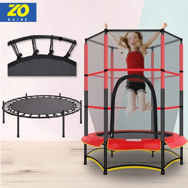 

Zoshine professional indoor children's round trampoline sales manufacturers fast-shipped spot kid fitness trampoline, Black and red