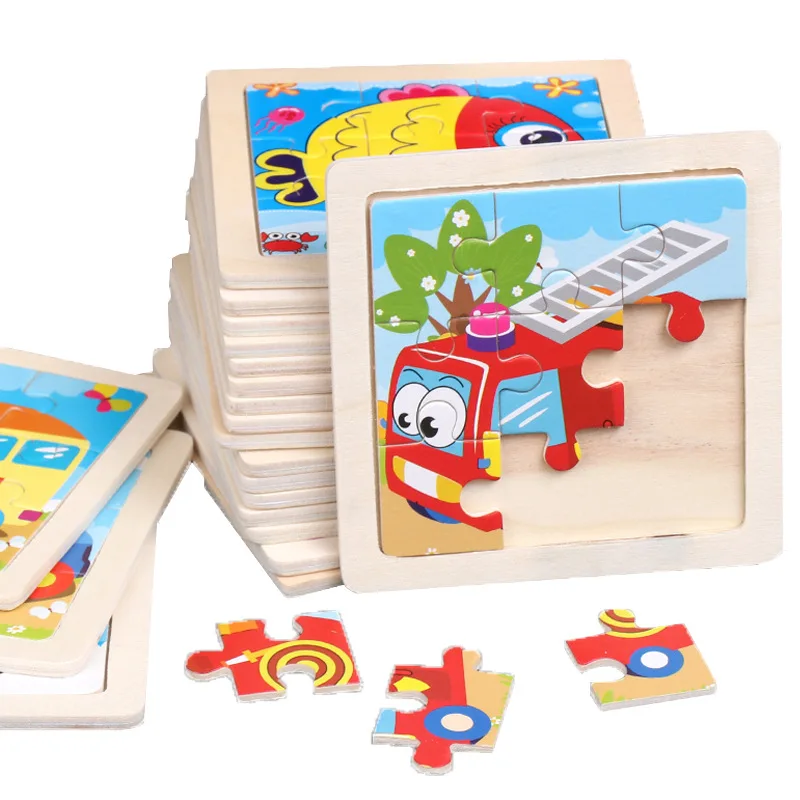 

11X11CM Kids Wooden Puzzle Cartoon Animal Traffic Tangram Wood Puzzle Toys Educational Jigsaw Toys