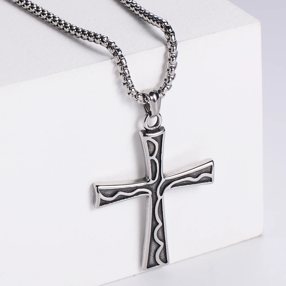 

Personalized Vintage Stainless Steel Cross Necklace For Men, Silver, 18k gold, black