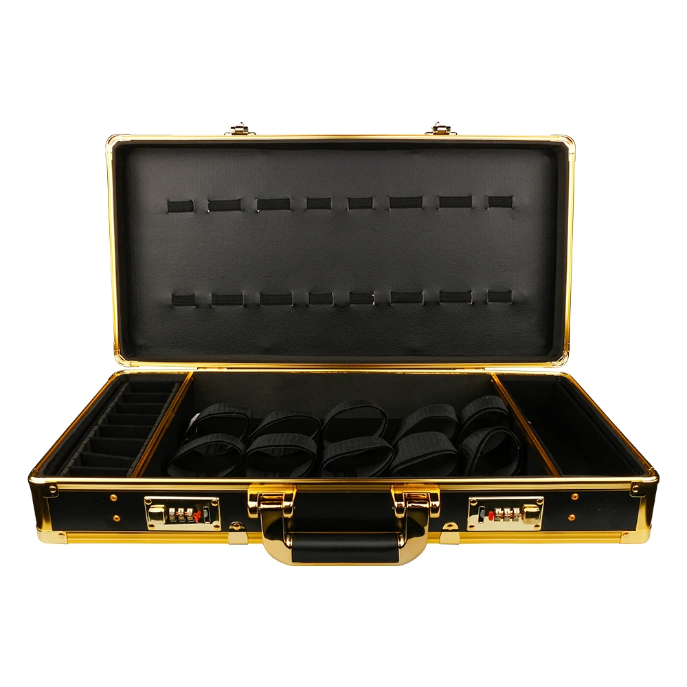 

Top Seller Put Logo Barber Briefcase Higher Quality Aluminum Barberia Tool Case Box with Passwords Gold