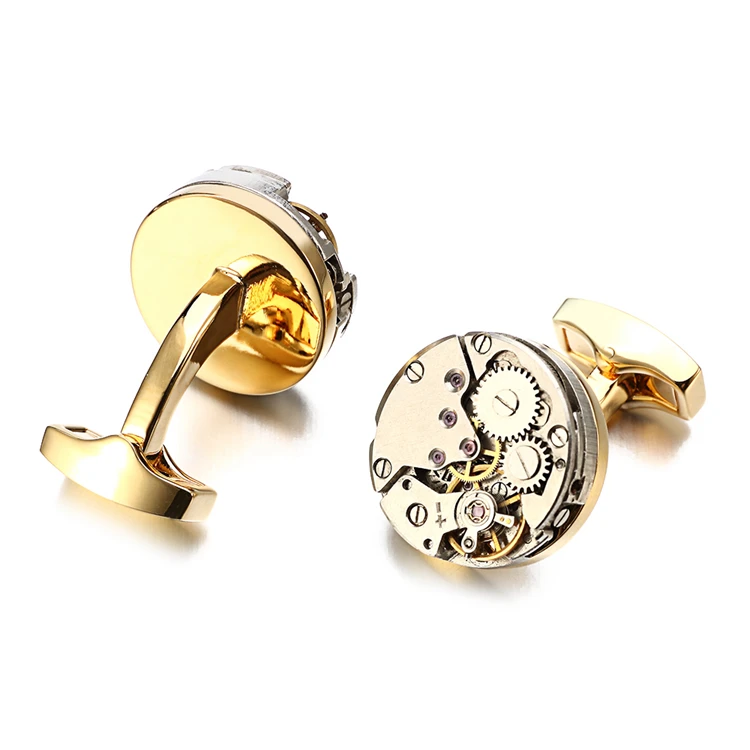 

High-end custom logo steampunk gear watch movement cufflinks mens