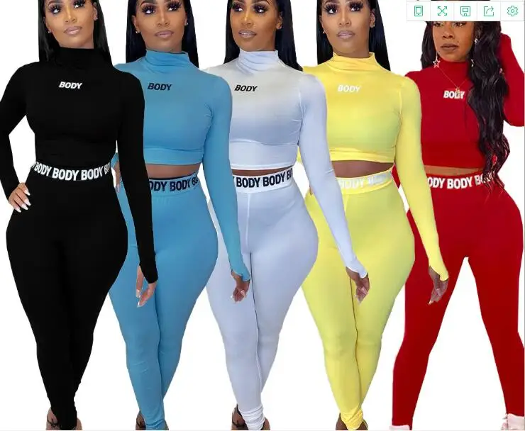 

2020 New Workout Gym Sport Printed Letter Jumpsuit Short Sleeve 2 Piece Sport Tracksuit Hot Style bodycon Crop Tops Pants Sets, Red blue yellow