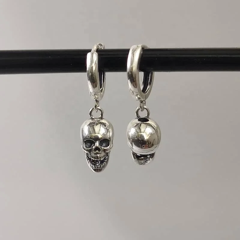 

925 sterling silver earrings gold plated jewelry skull charm cool hiphop party sterling silver 925 jewellery skull earrings, White gold (rose gold, yellow are avaliable)