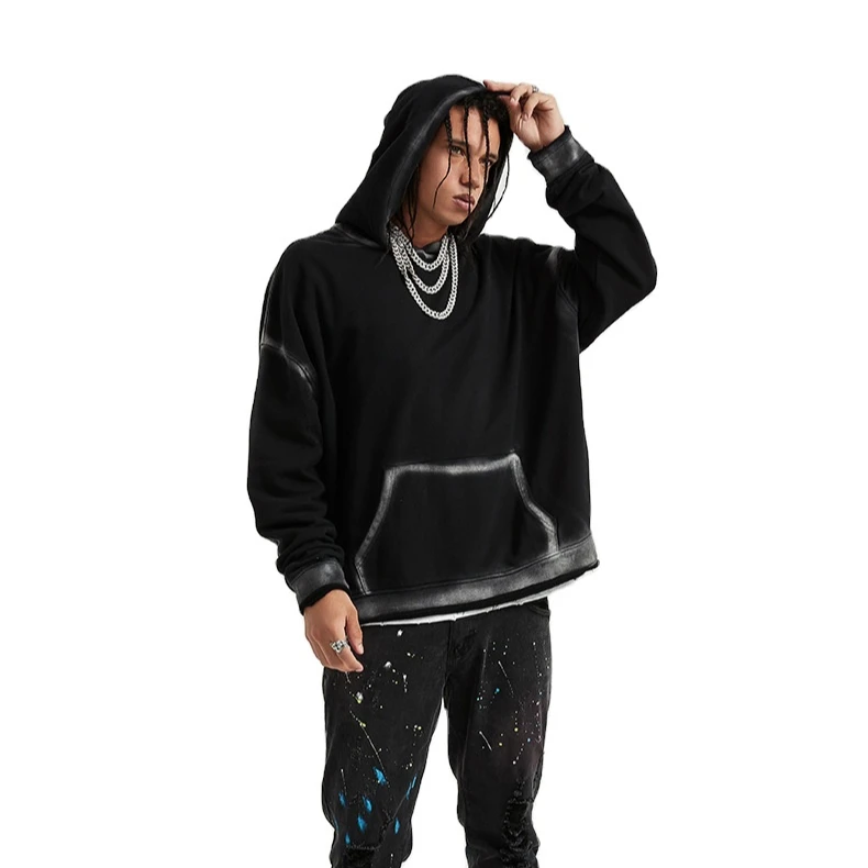 

High Street Personality Graffiti Inkjet Hooded Sweater Autumn and Winter Bone Structure Hooded Jacket Dark Fashion Sweater Men