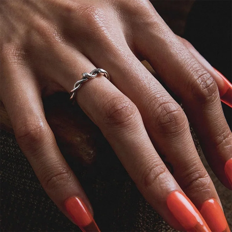 

2021 Fashion S925 Sterling Silver gold plated Double-headed Snake Twist Ring For Women