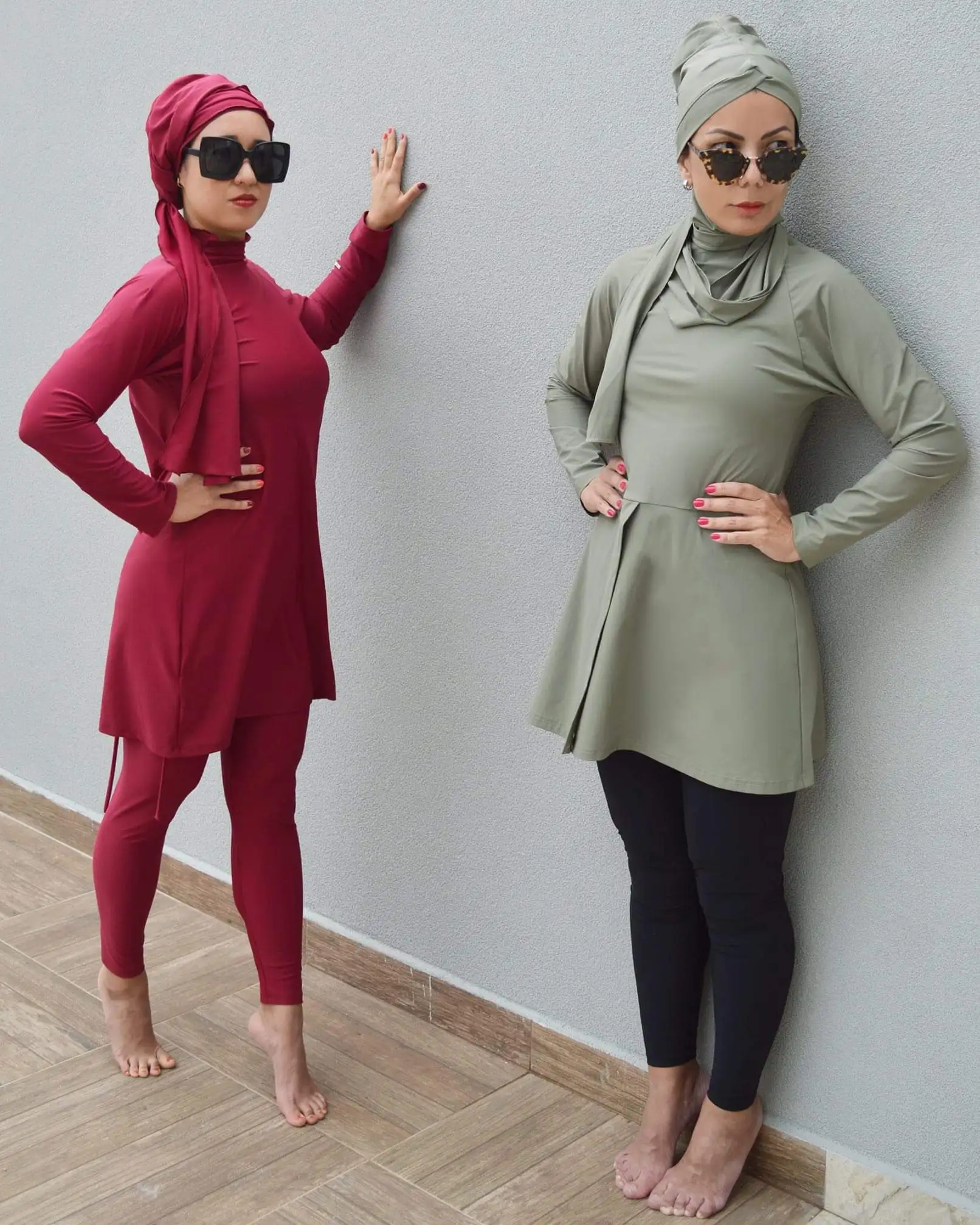 

MOTIVE FORCE 3pcs burkini Casual long sleeve plain color muslim swimwear bikinis & beachwear