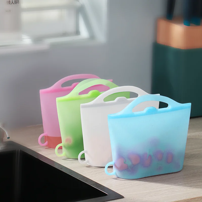 

1000ml 1200ml 1500ml Zip lock Bags Holder Vegetable Food Milk Reusable Silicone Food Storage Bag, White, pink, green, blue