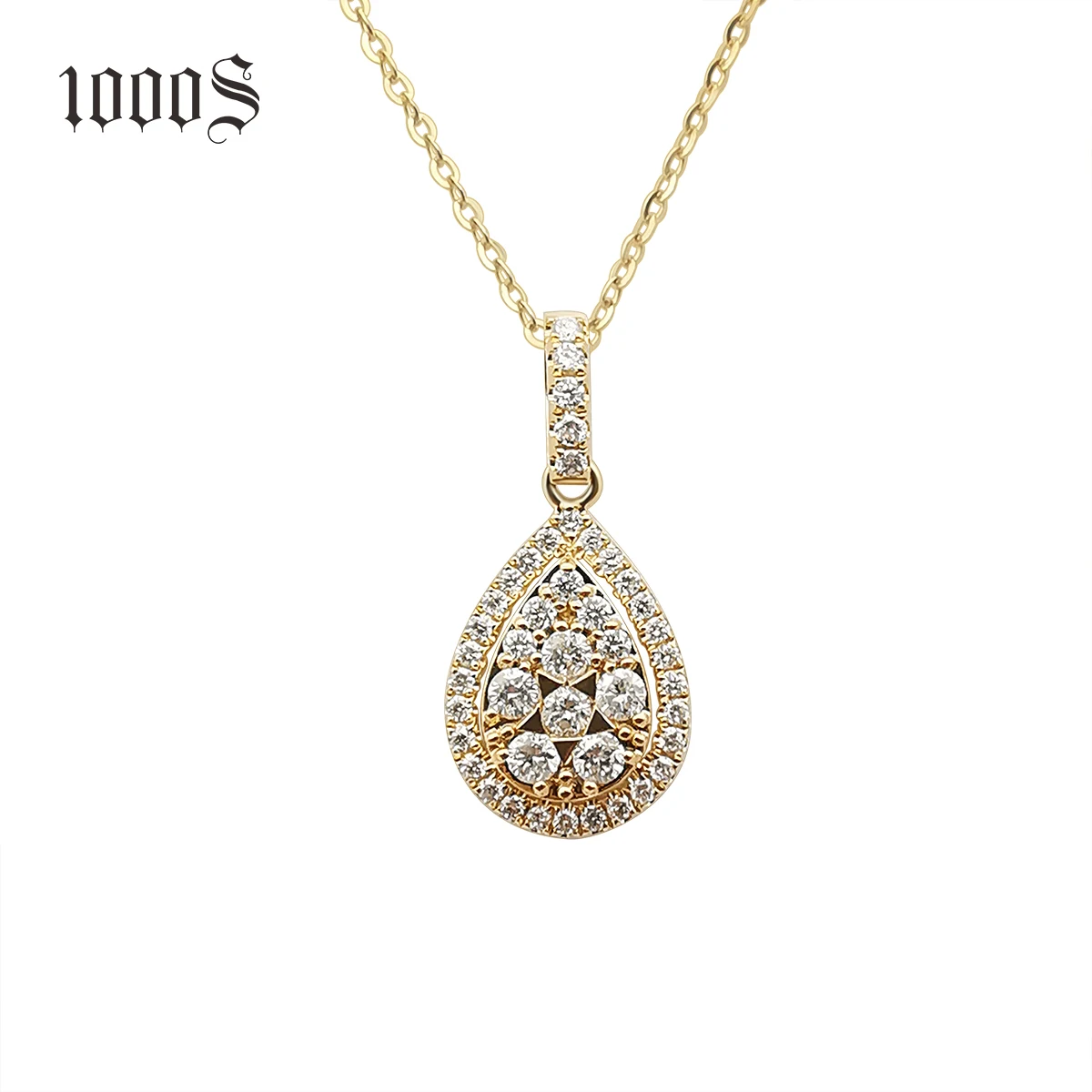 

INS Fashion Style Water Drop Shape 18K Gold Chains Yellow Gold Diamond Pendants Necklaces