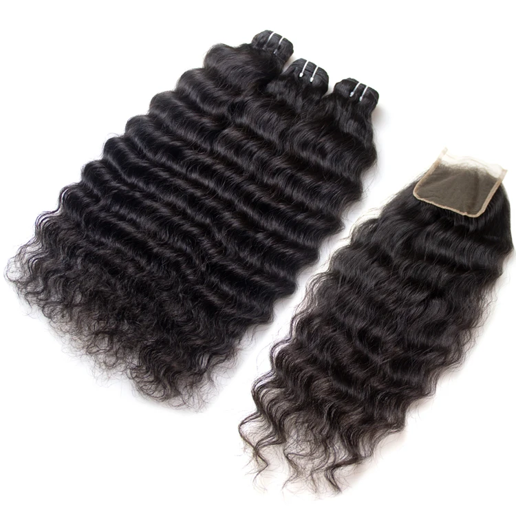

GS Wholesale Virgin Brazilian Hair Weave Vendors, 100% Brazilian Hair Deep Wave Bundles With Closure, Natural color
