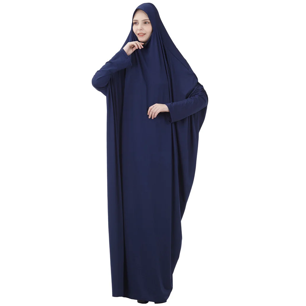 

Muslim Dubai Ramadan Islamic Clothing Loose Large Size Stretch Prayer Abaya Bat's-Wing-Sleeves Dress Robe Khimar Gown With Hijab