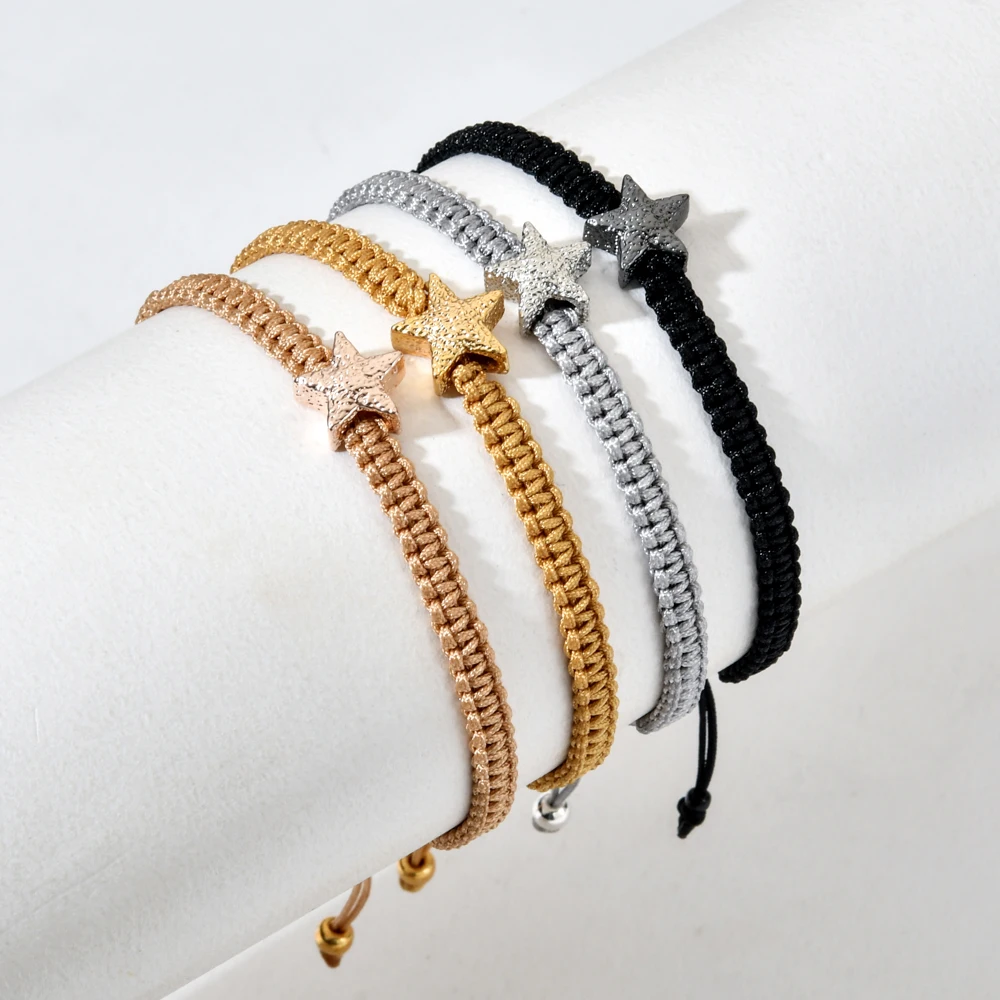 

Gold Color Star Bracelets Cord Bracelet For Women Silver plated Star Pulseras Adjustable String Jewelry