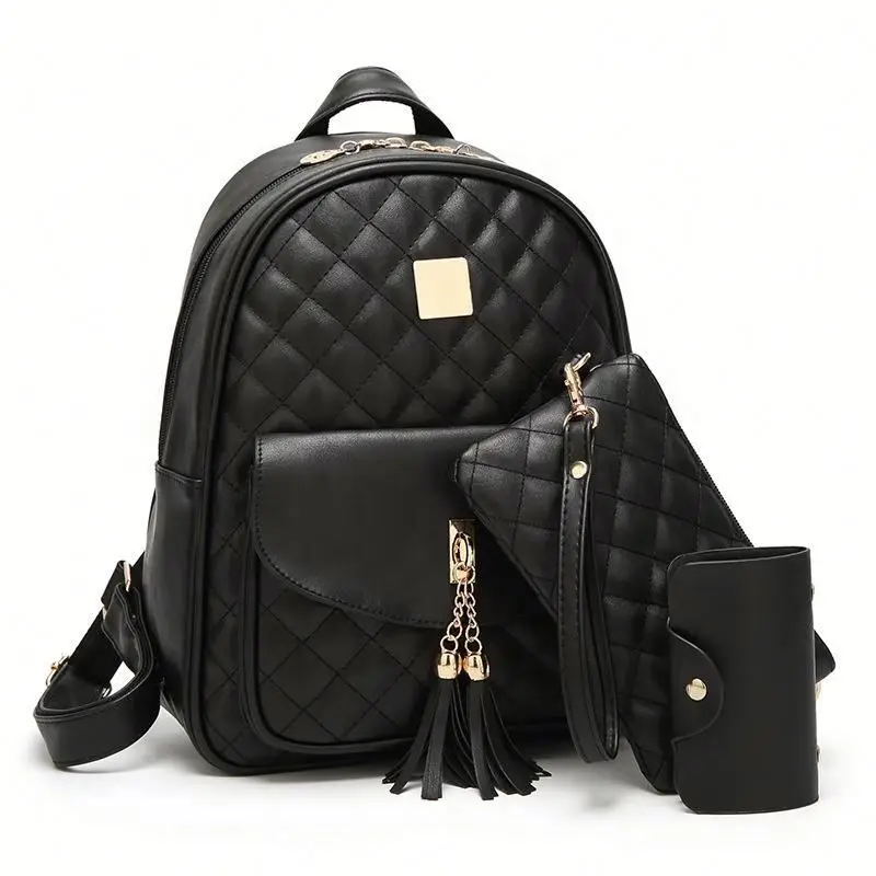 

New Arrival Elegant Woman Ladies PU Leather Shoulder Backpack 3 pcs School Bags Set for Girls