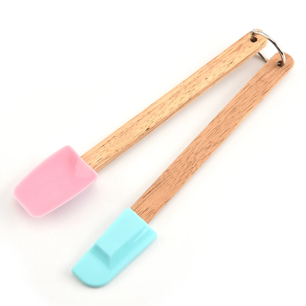 

Low MOQ 2pcs silicone mini spatula and spoonula set with wooden handle, As picture