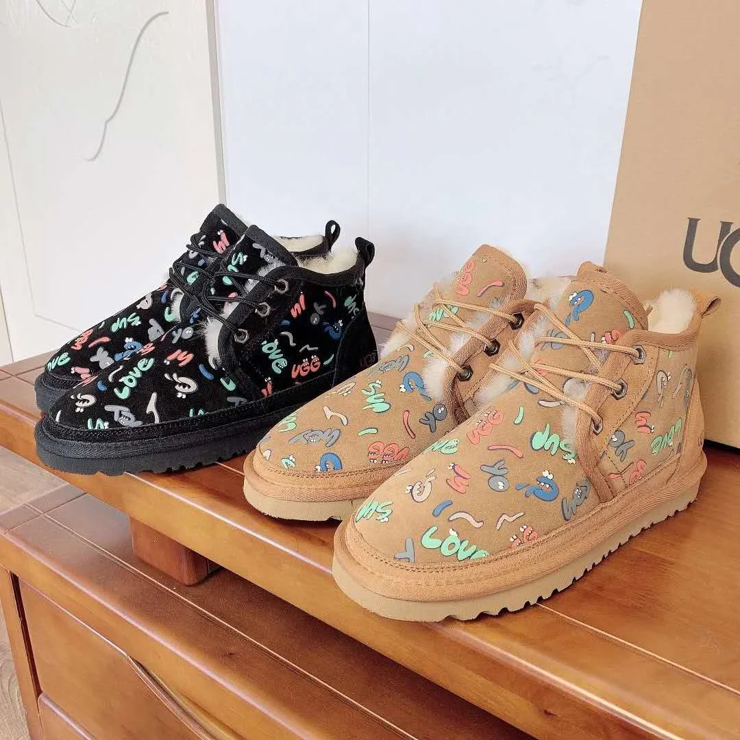 

Fashion Graffiti Boots Winter Warm Women Fur boots Mommy and Kids Fur Boots