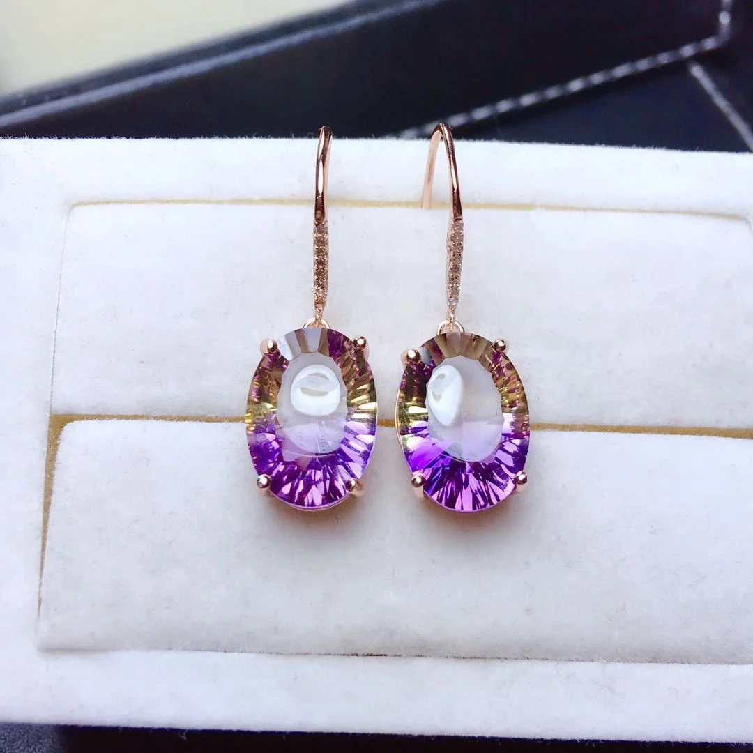 

Luxury Rose Gold / Silver Color Crystal Earrings Dangle Trendy Purple Earring for Women Gift Round Vintage Jewelry Wholesale, Picture shows