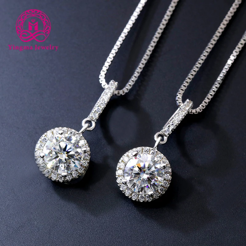 

Plated 18K white gold 1ct 2ct 6.5mm 8mm moissanite silver necklace