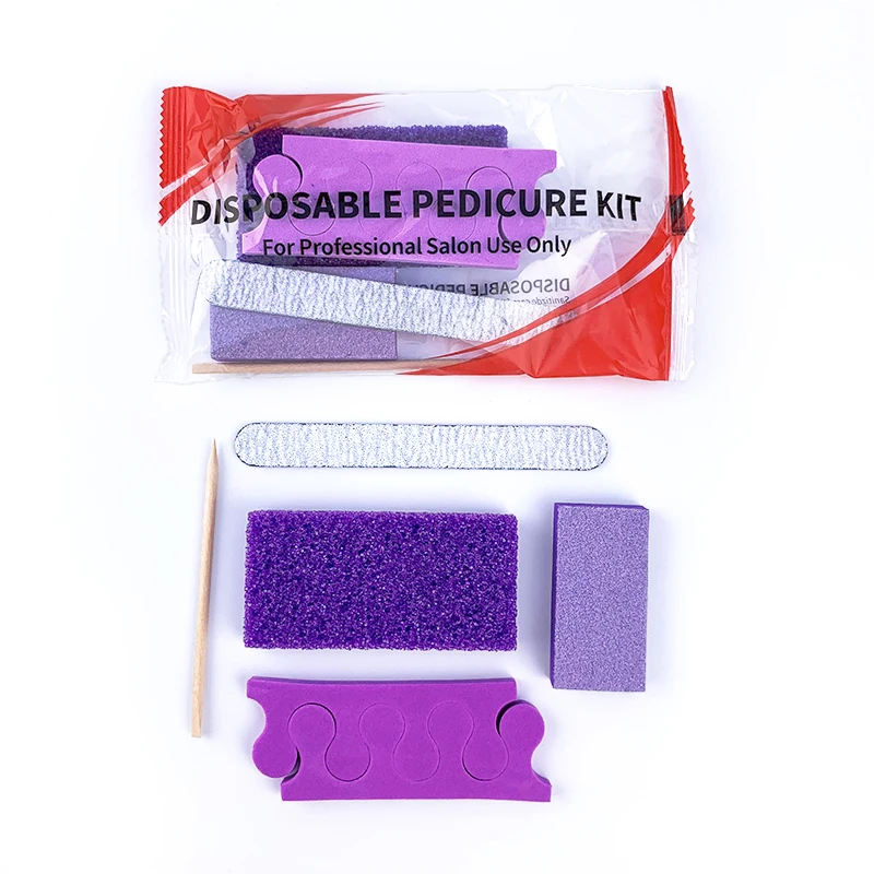

200Sets/Case Professional Manicure Set Disposable Nail Beauty 5Pcs Pedicure Kit For Salon, Purple ,yellow