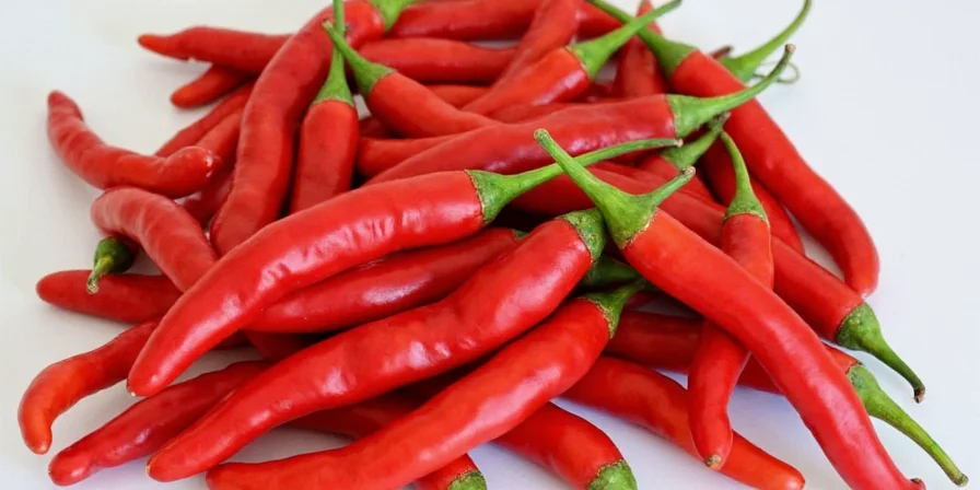 Side-by-side visual comparison of various chilies including red skinny, habanero, serrano, jalapeño, and Thai bird's eye