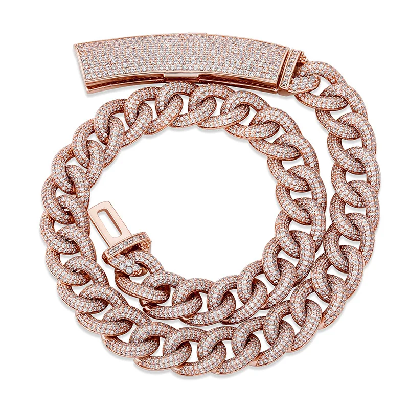 

Drop Shipping Hip Hop Jewelry 13MM Rose Gold Plated Iced Out Cuban Link CZ Cuban Link Chain Necklace Diamond Cuban Chain